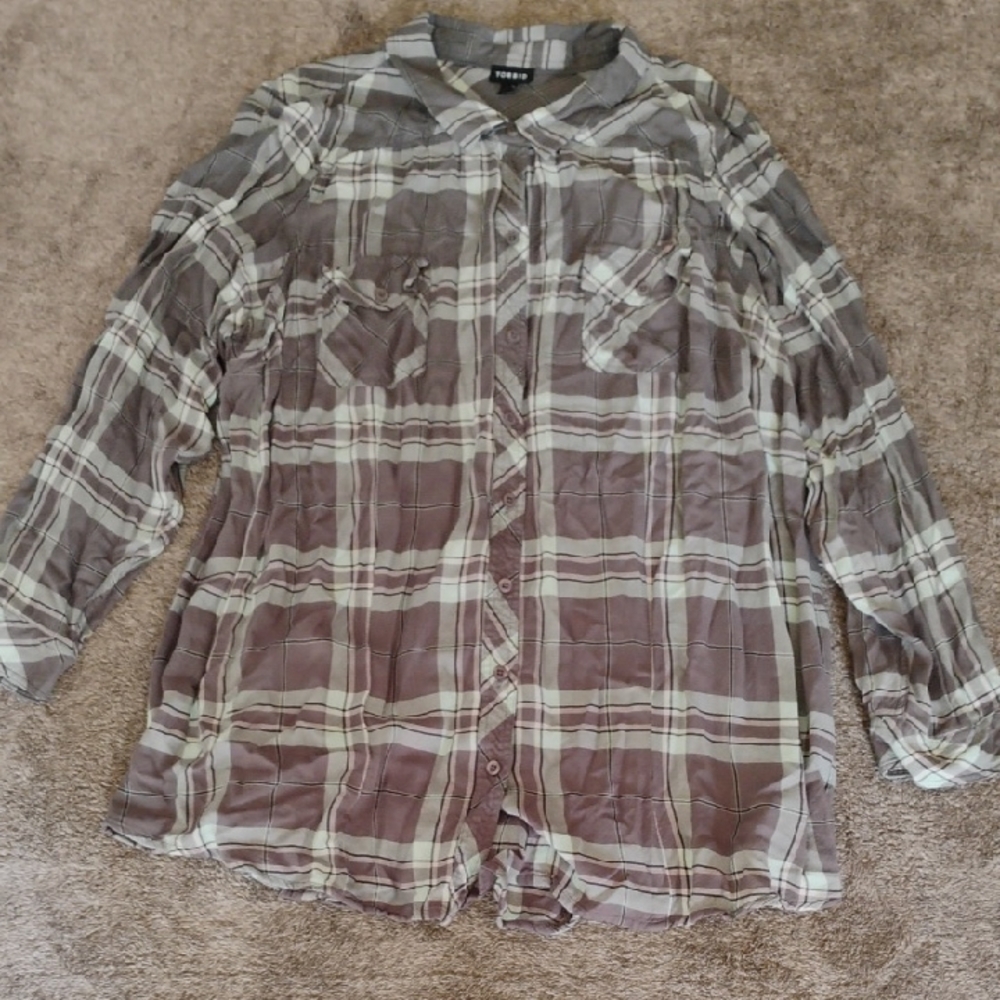 Torrid Gray Plaid Button Down - image 1